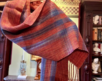 Tencel Shawl/Scarf. Red and blue with stripes at each end.