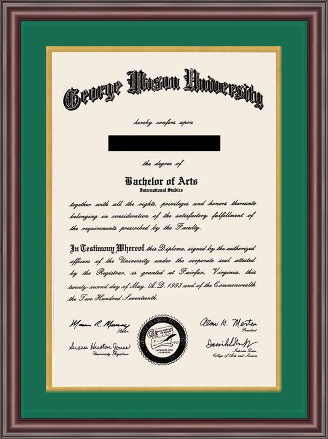 Mason University Diploma Framed Etsy