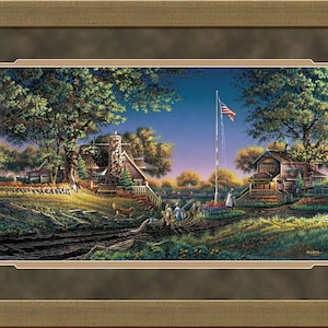 Terry Redlin 'Evening With Friends' Deer Town Print – Framed & Matted 28.5x22.5 Inches