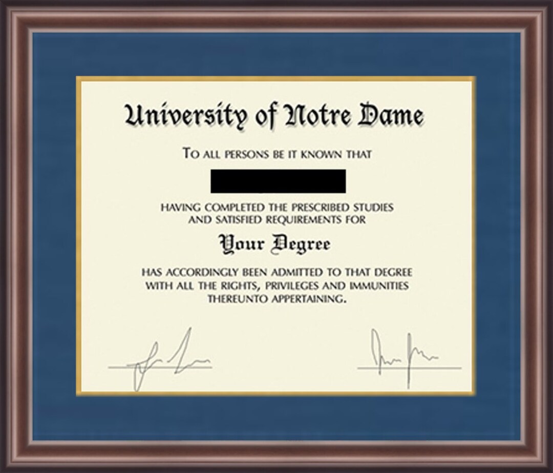 University of Notre Dame Diploma Frame Etsy