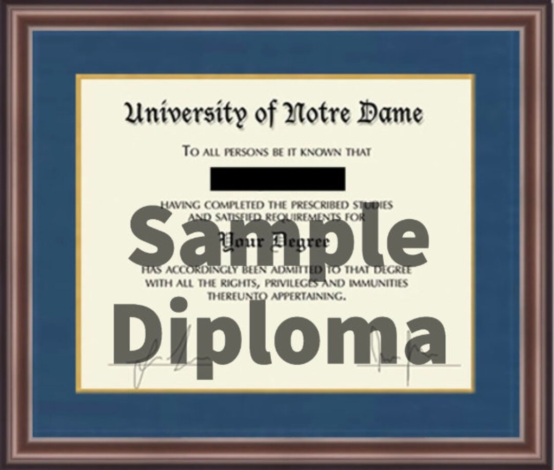 University of Notre Dame Diploma Frame Etsy