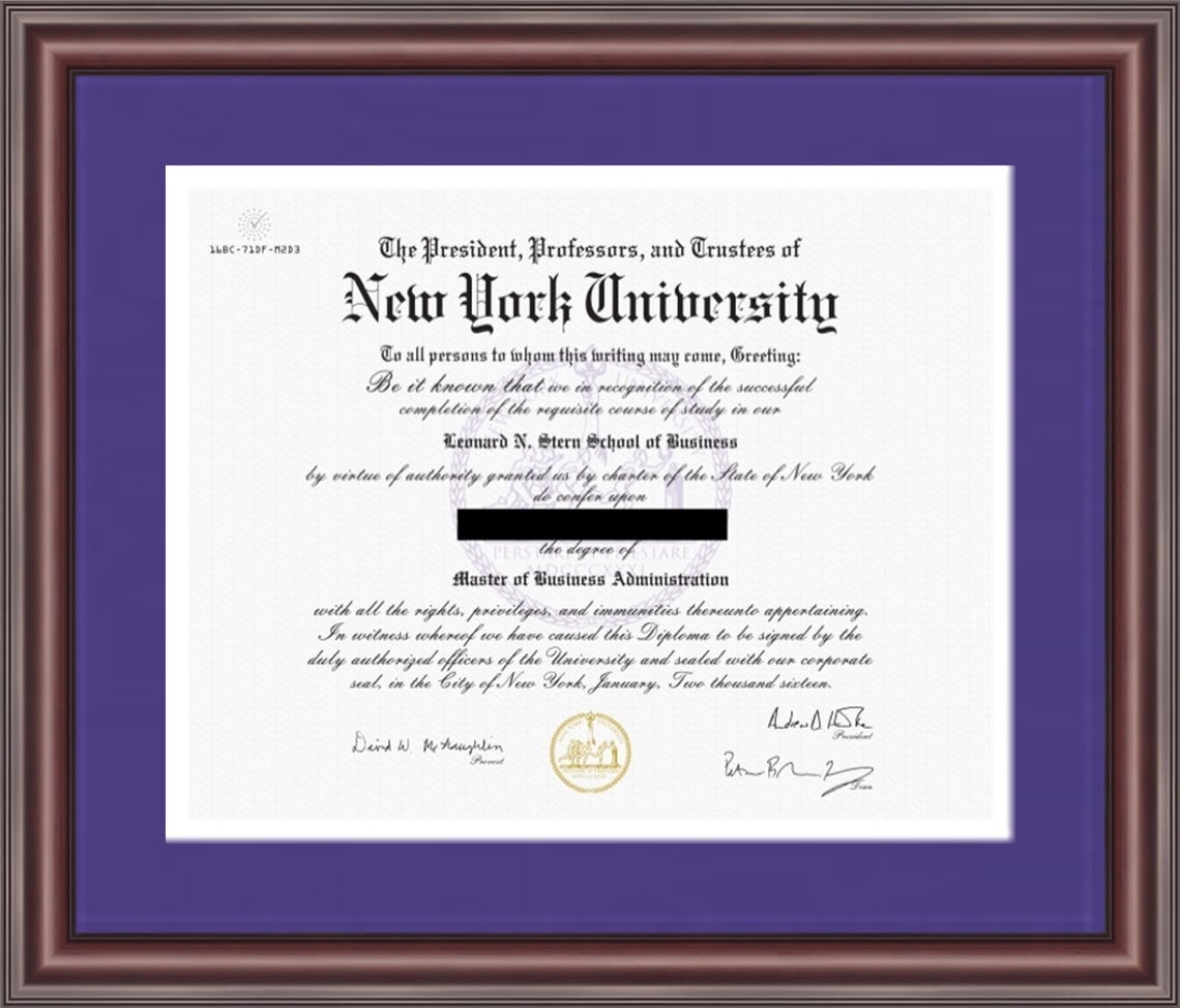 New York University Diploma Framed Etsy