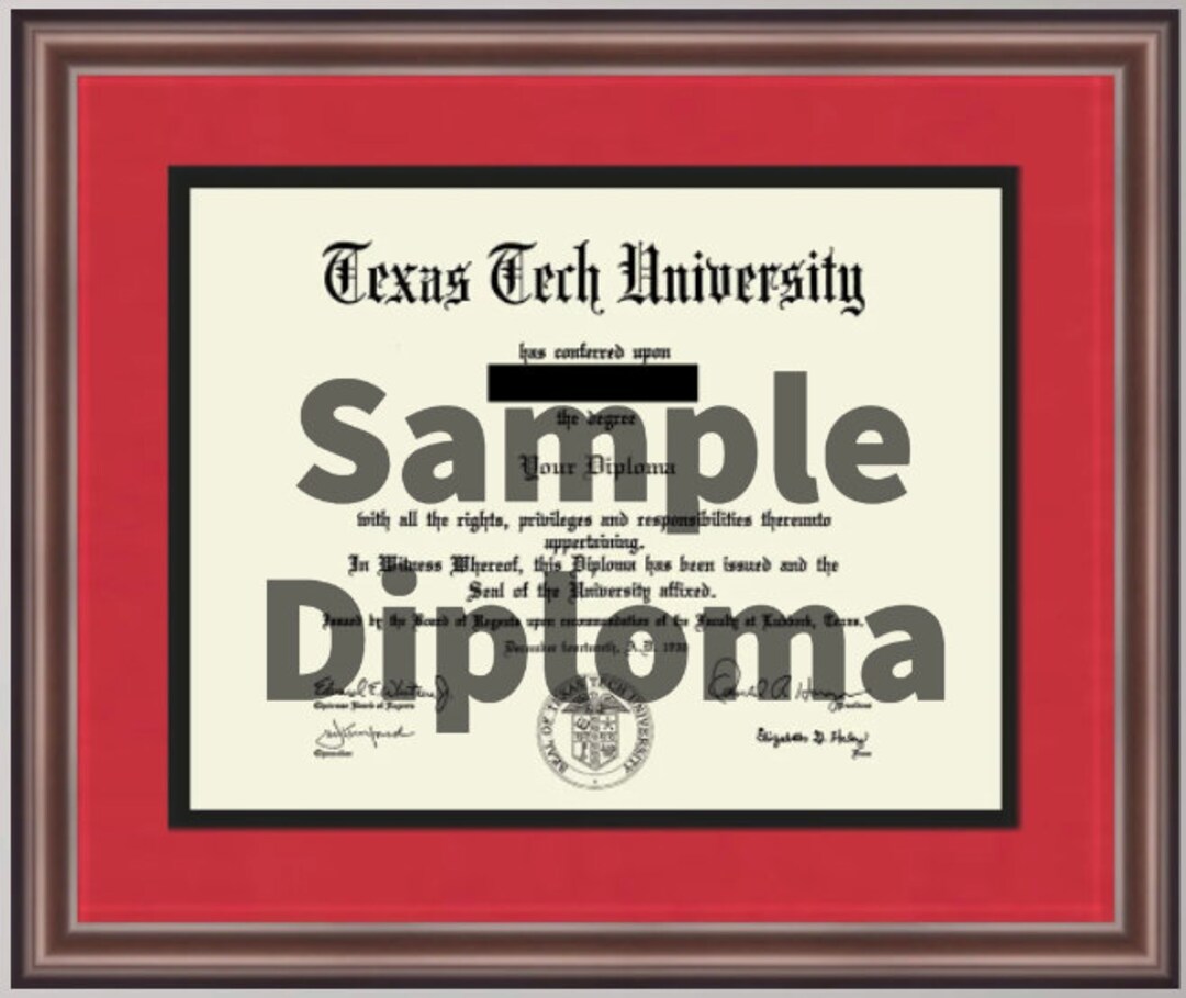 Texas Tech University Diploma Frame Etsy