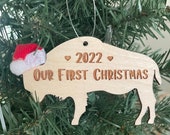 Our First Christmas 2022 Buffalo Bison Wooden Engraved Ornament - First Christmas Together