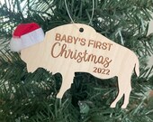 Baby's First Christmas 2022 Buffalo Bison Wooden Engraved Ornament