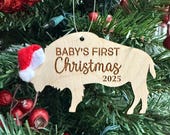 Baby's First Christmas 2025 Buffalo Bison Wooden Engraved Ornament