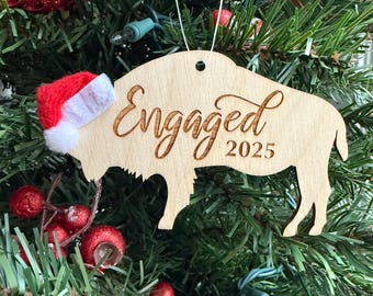 Engaged 2023 Buffalo Bison Wooden Engraved Ornament