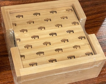Buffalo Bison Wood Bamboo Coasters Engraved