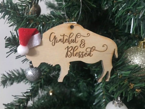 Buffalo Script Bison Wooden Engraved Ornament