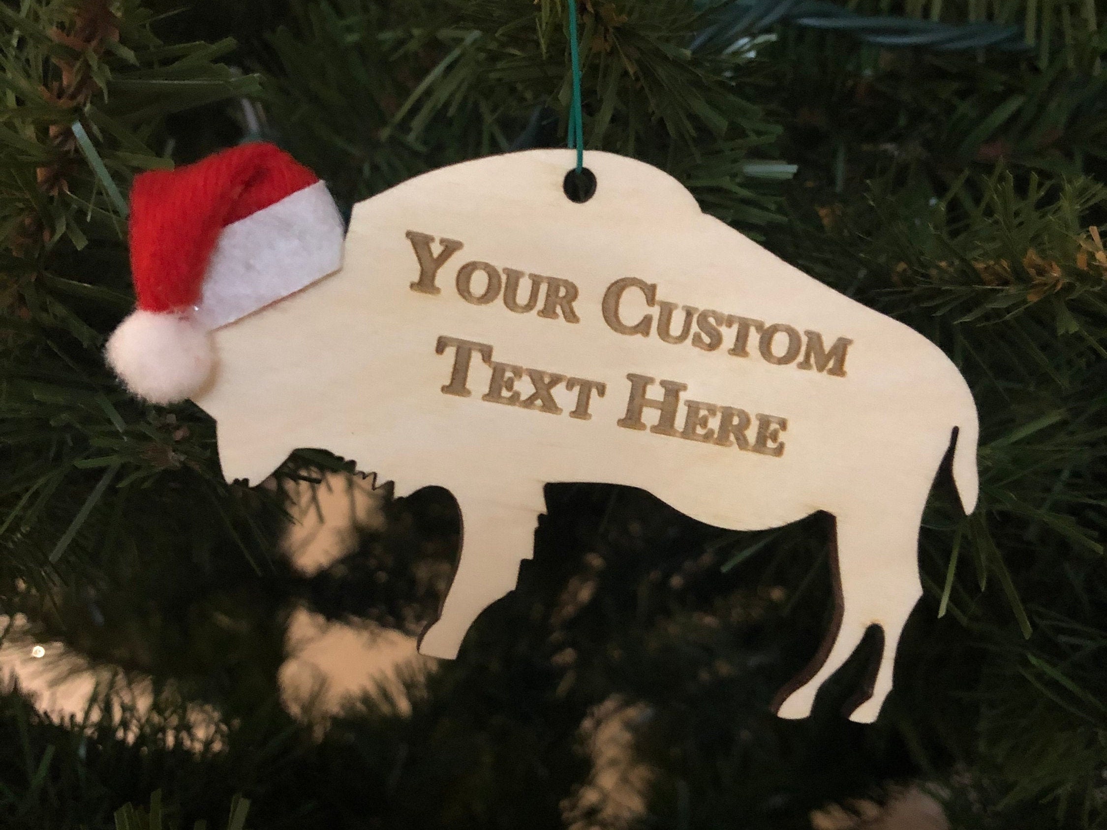 Buffalo Script Bison Wooden Engraved Ornament