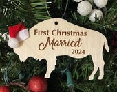 First Christmas Married 2024 Buffalo Bison Wooden Engraved Ornament - First Christmas as Mr. And Mrs.