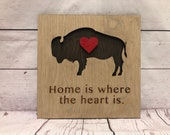 Buffalo Home is Where the Heart is Rustic Wooden Wall Decor