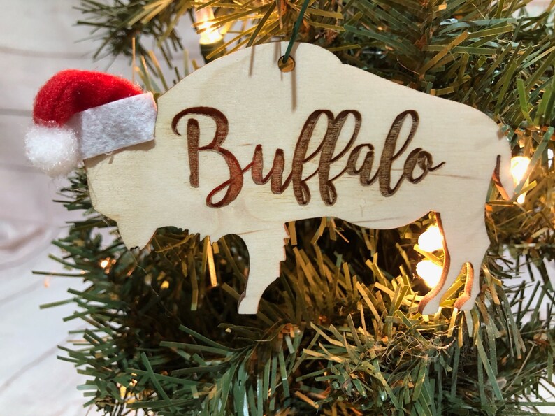 Buffalo Script Bison Wooden Engraved Ornament