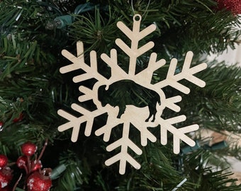 Snowflake Buffalo Bison Wooden Ornament