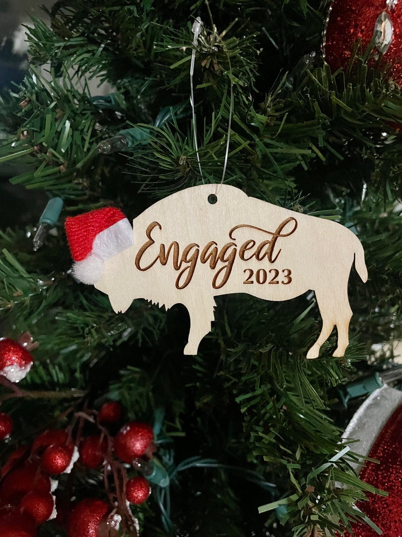 Engaged 2023 Buffalo Bison Wooden Engraved Ornament image 1