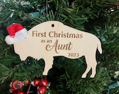 First Christmas as an Aunt - Baby's First Christmas - 2023 - Buffalo Bison Wooden Engraved Ornament