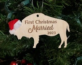 First Christmas Married 2023 Buffalo Bison Wooden Engraved Ornament - First Christmas as Mr. And Mrs.