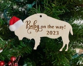 Baby on the Way - Mommy to be - Pregnant - Buffalo Bison Wooden Engraved Ornament - 2023 - 2024