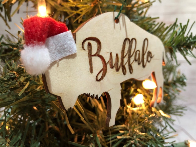 Buffalo Script Bison Wooden Engraved Ornament