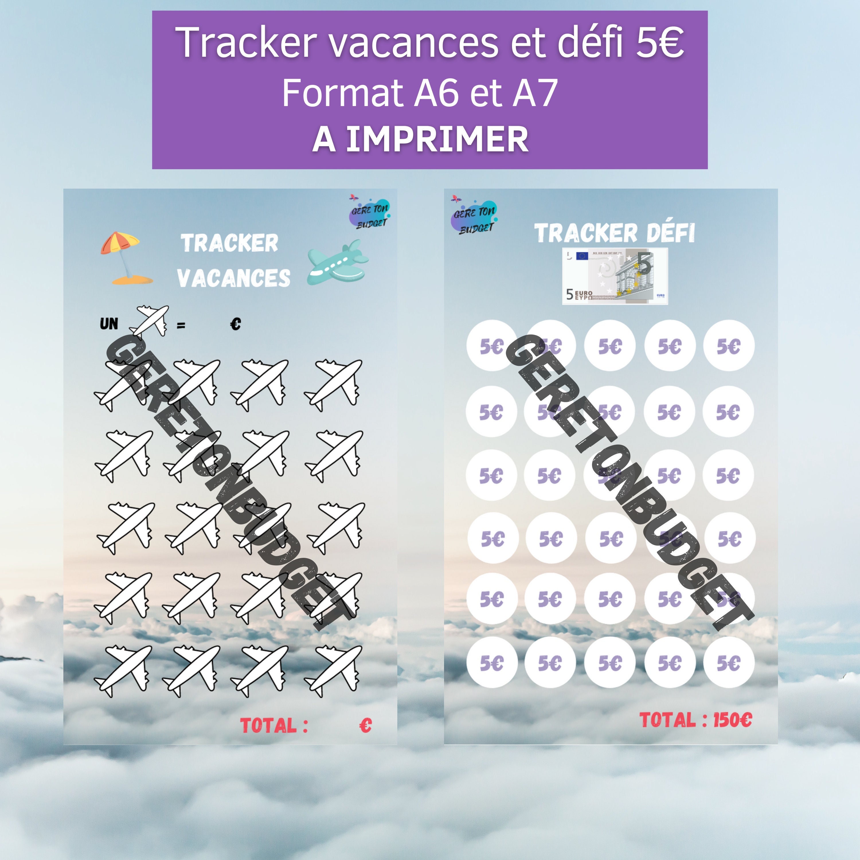 Trackers défi 5€ plastifiés / A6 – GereTonBudget