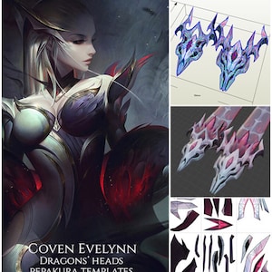 Dragons&#39; heads (lashers) - Coven Evelynn pepakura template from League of Legends