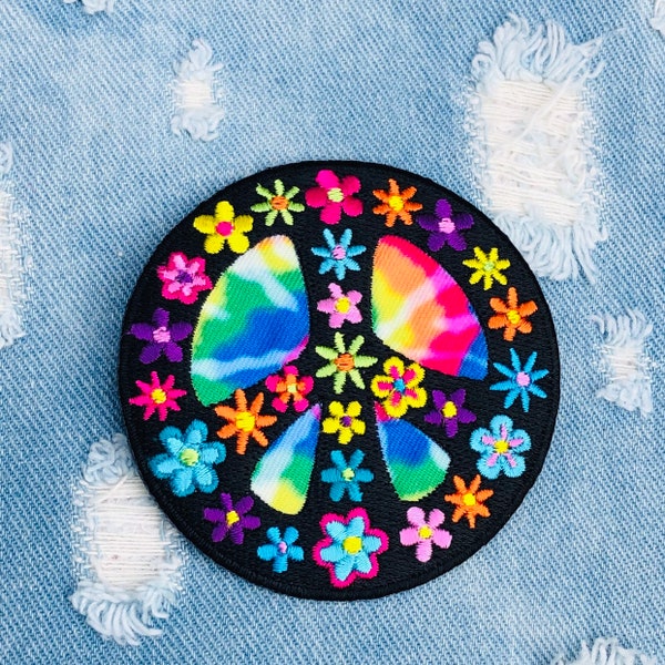 Brite tie dye Peace Sign Patch, peace sign patch, diy patch, patch, iron on patch, sew on patch, DIY, patch party, peace sign