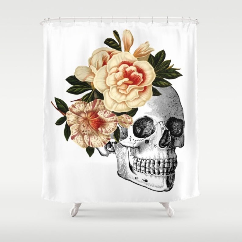 Skull Shower Curtain Day Of The Dead Shower Curtain Dia De Etsy