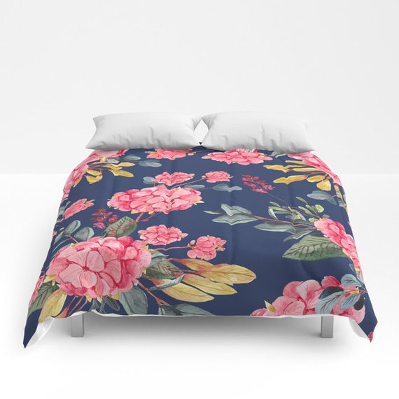 Floral Comforter Navy Duvet Cover Full Queen King Hydrangea Etsy