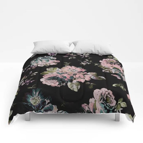 Dark Floral Duvet Cover Twin Full Queen King Duvet Floral Etsy
