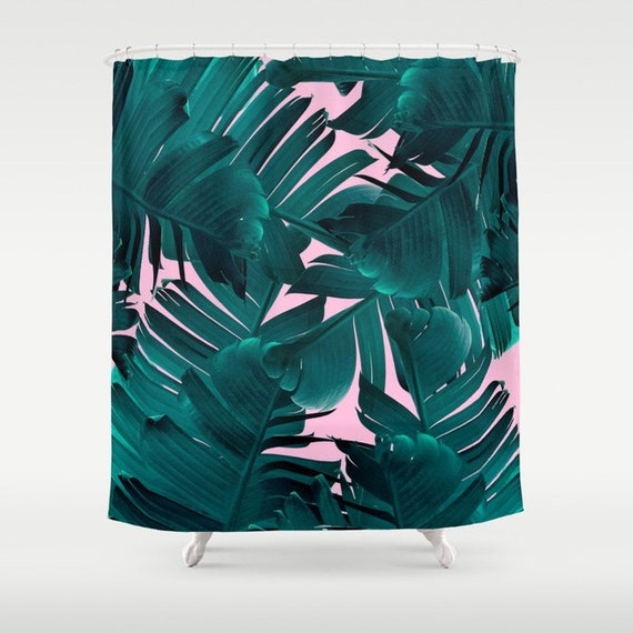 Green Shower Curtain Tropical Banana Leaf Print