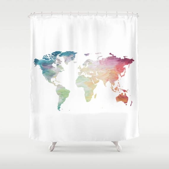 World Map Shower Curtain Rainbow Shower Curtain Globe Bath Etsy