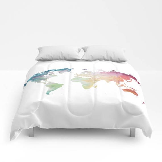 World Map Duvet Cover Full Queen King Duvet Painted Map Etsy