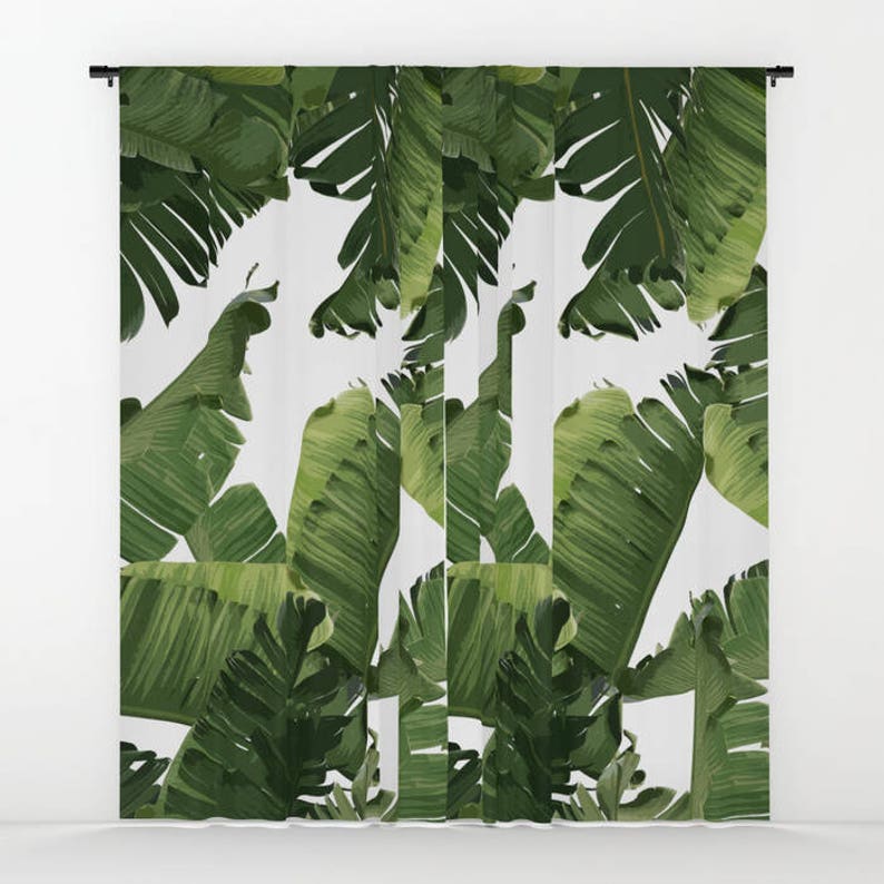 Green Window Curtains Banana Leaf Curtain Panels Tropical | Etsy