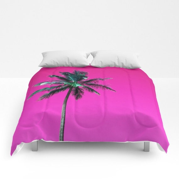 Pink Comforter Palm Tree Duvet Cover Full Queen King Etsy