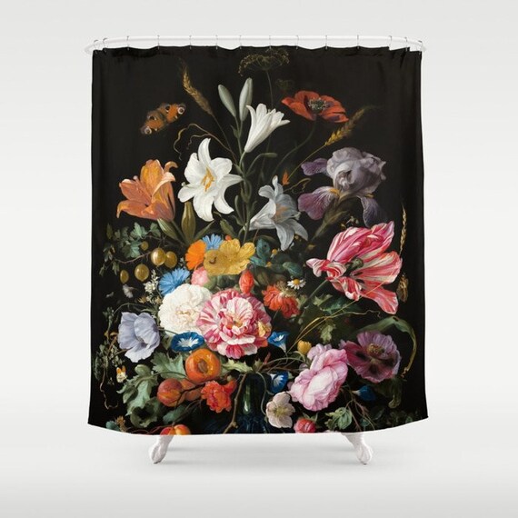 Flower Shower Curtain Moody Floral Dark Floral Floral Etsy