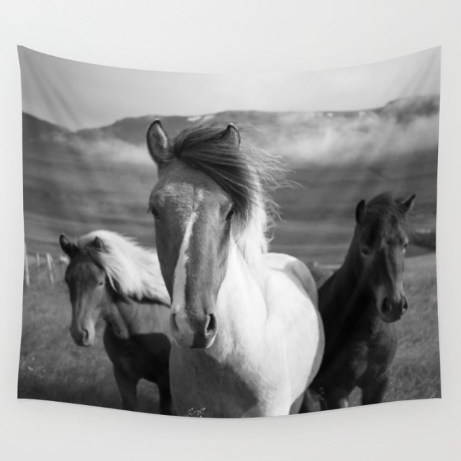 Horse Tapestry Black & White Wall Hanging Animal Tapestry Etsy