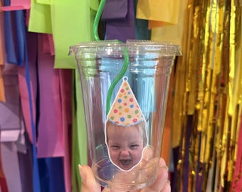 Personalized Face Party Cups | Custom Birthday Cups | First Birthday Party Decor | Funny Photo Cups