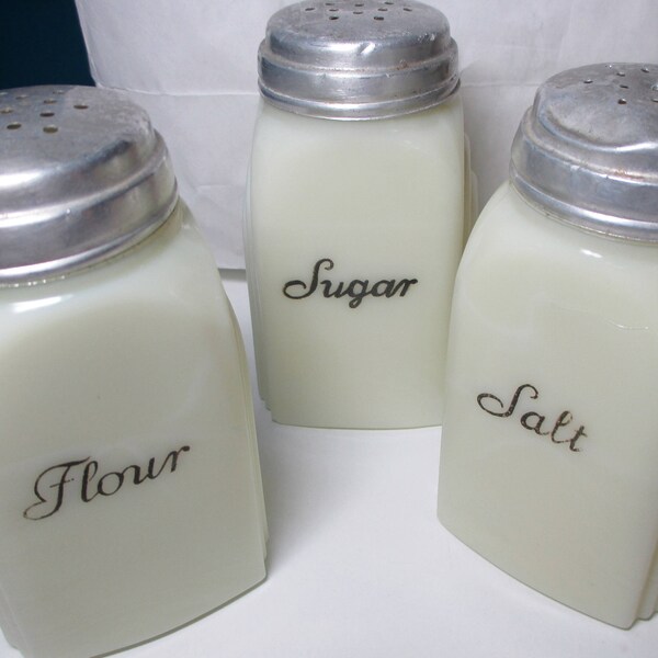 Shakers de verre à la crème anglaise, Shakers Art Déco, Shakers en verre au babeurre, Shakers en verre Vtg, Shakers en verre Vtg Custard