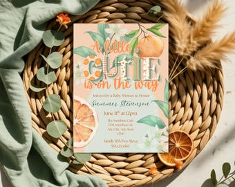 Citrus Baby Shower Invitation Template | Editable Orange Theme Invite (Digital Download)