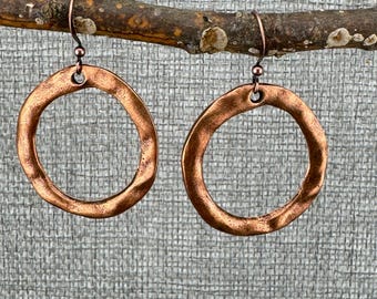 Boho Copper Hoop Earrings: Lightweight Bohemian Jewelry 1.75"