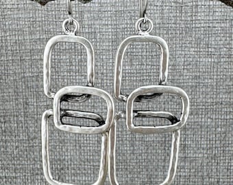 Geometric Silver Long Earrings: Modern Bohemian Style (2.5")