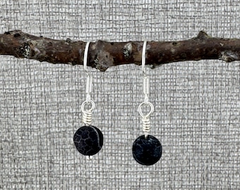 Handmade Sterling Silver Dangle Earrings with Black Beads
