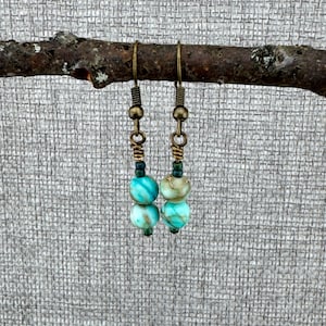 Brass Earrings, Turquoise Impression Jasper, Boho Style, Handmade Jewelry, Handcrafted Earrings, Rustic Jewelry, Brass Dangles,