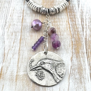 Bird Necklace, Pendant Necklace, Pearl Necklace, Purple Necklace,  Amethyst Necklace,  Colorful Necklace, Gift for Her, Bohemian Necklace