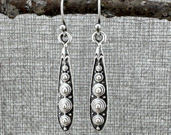 Tear Drop Earrings: Long Silver Geometric Bohemian Style