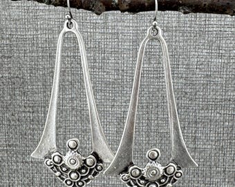 Ethnic Long Earrings, Silver Earrings, Long Earrings, Bohemian Earrings, Lightweight Earrings, Dangle Earrings,
