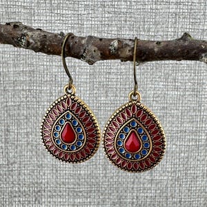 Teardrop Brass Earrings with Beaded Design, Boho Style, Statement Earrings, Bohemian Style, Dangle Earrings, Gift for Her, Teardrop Earrings