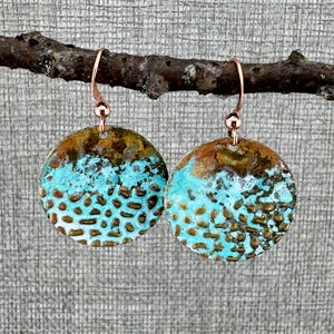 Patina Copper Round Earrings: Lightweight Bohemian Jewelry
