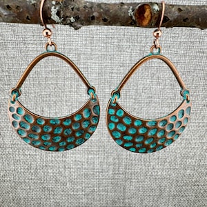 Patina Copper Hoop Earrings: Bohemian Style Jewelry