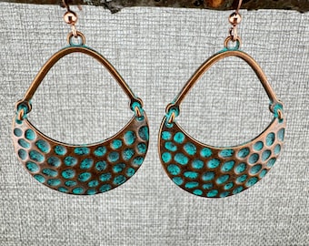 Patina Copper Hoop Earrings: Bohemian Style Jewelry
